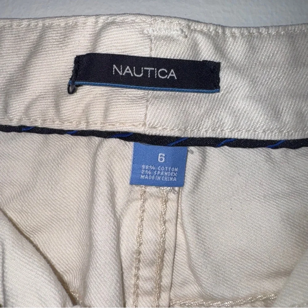 Nautica‎ Shorts Size 6 Beige Denim Cutoff Raw Hem Casual Summer Cotton Blend